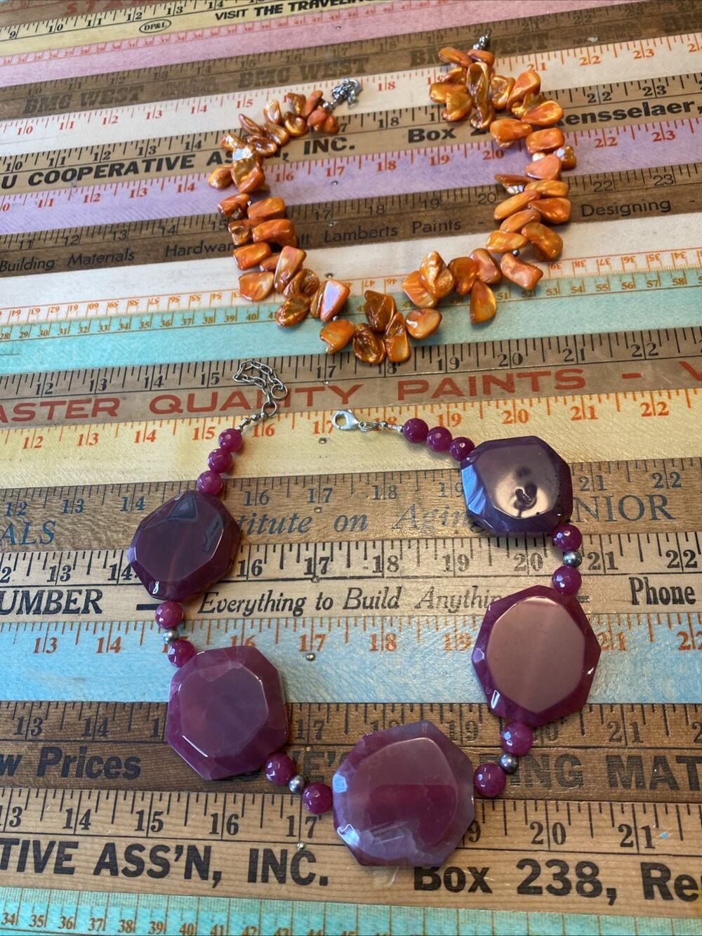 Lot of 2 Modern Boho Statement Necklaces Chunky Beaded Gemstones Natural Stones